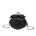 Zwarte mini crossbody tas met strikjes, zilveren kralenketting en retro sluiting - Zwart