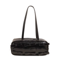 Schwarze Lackleder-Schultertasche im Retro-Stil mit dekorativen Schleifen und Reißverschluss - Schwarz