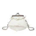 Mini witte tas met strikjes, kliksluiting en zilverkleurige metalen kogelketting - Wit