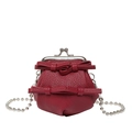 Mini wijnrode leren crossbody tas met strik, knipsluiting en zilveren kralenketting - Rood