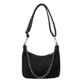 Bolso media luna de nailon negro con correa ajustable y cadena metálica plateada - Negro Pequeño