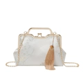 Sac de soirée vintage en soie argentée avec broderie bambou et élégant gland - Blanc Cassé
