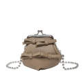 Mini khaki crossbody tas met dubbele strikjes en zilveren kettingriem - Khaki