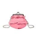 Pink bow mini crossbody bag with litchi grain leather and silver chain strap - Pink