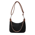 Bolso hobo de nailon negro con correa marrón y cadena para llevar al hombro o cruzado - Marrón Pequeño