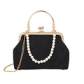 Elegante schwarze Abendtasche mit Perlengriff und Goldverschluss auf weißem Hintergrund - Vintage Dunkles Muster Stil / Schwarz
