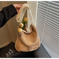 Bolso tote de ganchillo artesanal calado en punto bicolor caqui y blanco roto - Caqui y Crema