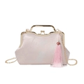 Sac de soirée en jacquard rose avec poignée en métal doré, fermoir à perles et gland - Rose