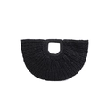 French vintage black hand-woven straw handbag with semi-circular design and square handle - Black