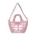 Pink puffer quilted handbag with metallic finish and adjustable shoulder strap - Pink