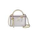 Glossy silver mirror leather handbag with gold metal handle and chain strap for women - Silver