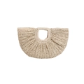 French vintage woven straw handbag in beige with crescent shape and integrated handle - Off White