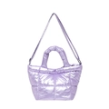 Purple quilted puffer tote bag with metallic finish and detachable shoulder strap - Purple