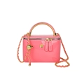Pink patent leather mini crossbody bag with gold flower buckle and chain strap - Rose Red