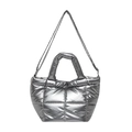 Chic silver quilted down tote bag with metallic finish and adjustable shoulder strap - Gunmetal