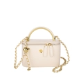 Chic cream vanity case bag with gold camellia ornament and chain strap - White