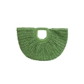 Grass green semi-circular woven handbag with hollow handle and fan-shaped texture - Green
