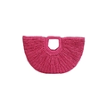 Rose red semi-circle woven handbag in straw with square cutout handle for summer - Pink