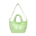 Light green quilted down tote bag with glossy finish and adjustable shoulder strap - Green