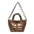 Quilted nylon handbag in metallic bronze finish with adjustable shoulder strap - Brown