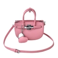 Pink lychee leather mini crossbody bag with silver buckle and heart charm detail - Pink