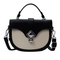 Fashionable black and white saddle bag in leather and woven fabric with silver hardware - Color-block Black