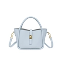 Light blue lychee pattern leather handbag with gold buckle and adjustable strap - Light Blue