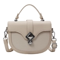 Chic cream white saddle bag with woven texture patchwork and metallic silver hardware - Off White