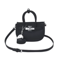 Borsa a mano alla moda in pelle nera con grana litchi, chiusura e ciondolo a cuore - Nero