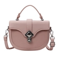Pink PU leather saddle bag featuring a woven texture panel and silver turn-lock closure - Pink