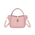 Chic pink textured leather handbag with gold twist lock and adjustable crossbody strap - Pink
