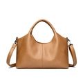 Brown large capacity PU leather tote bag with vertical stitching and shoulder strap - Apricot