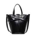 Sac seau vintage noir brillant avec sangles croisées et rivets métalliques polis - Noir