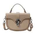 Beige saddle bag featuring woven texture contrast and silver metal rotary buckle - Light Khaki