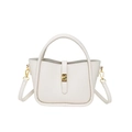 White pebbled leather bucket bag with gold turn-lock and detachable shoulder strap - Beige