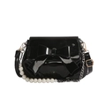 Chic black patent leather crossbody bag with oversized bow and elegant pearl chain strap - Black