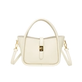 Elegant cream white lychee grain leather handbag with gold twist lock and shoulder strap - Light Coffee