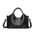 Black large capacity handbag with elegant vertical stitching and detachable shoulder strap - Black