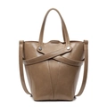 Sac seau rétro marron avec lanières croisées et boucles argentées en cuir lisse élégant - Kaki