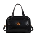 Chic black glossy faux leather crossbody bag with vintage gold clasp and top handles - Black