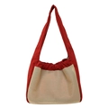 Borsa a tracolla in tela rossa e beige con rete e dettaglio coulisse francese - Rosso