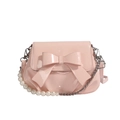 Pink patent leather crossbody bag with a large bow and pearl metal chain strap - Pink