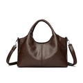 Dark brown leather basket bag with refined stitching and adjustable shoulder strap - Brown