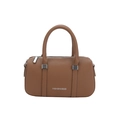 Minimalist brown pebbled leather handbag with silver Fashion & Bags logo lettering - Brown