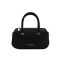Chic black tote bag with lychee texture and silver hardware, fashion crossbody style - Black