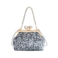 Borsa a mano con paillettes argento e perle, elegante pochette da sera con perline - Argento