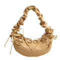 Elegante borsa hobo beige plissettata con finitura lucida e coulisse per donne in estate - Giallo