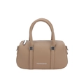 Minimalist khaki leather handbag with top handles and white FASHION & BAGS logo print - Khaki