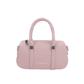 Pink lychee texture leather boston bag with silver hardware and top handles - Pink