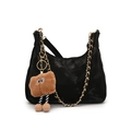 Sac fourre-tout vintage noir avec chaîne dorée et breloque en peluche marron - Noir Petit